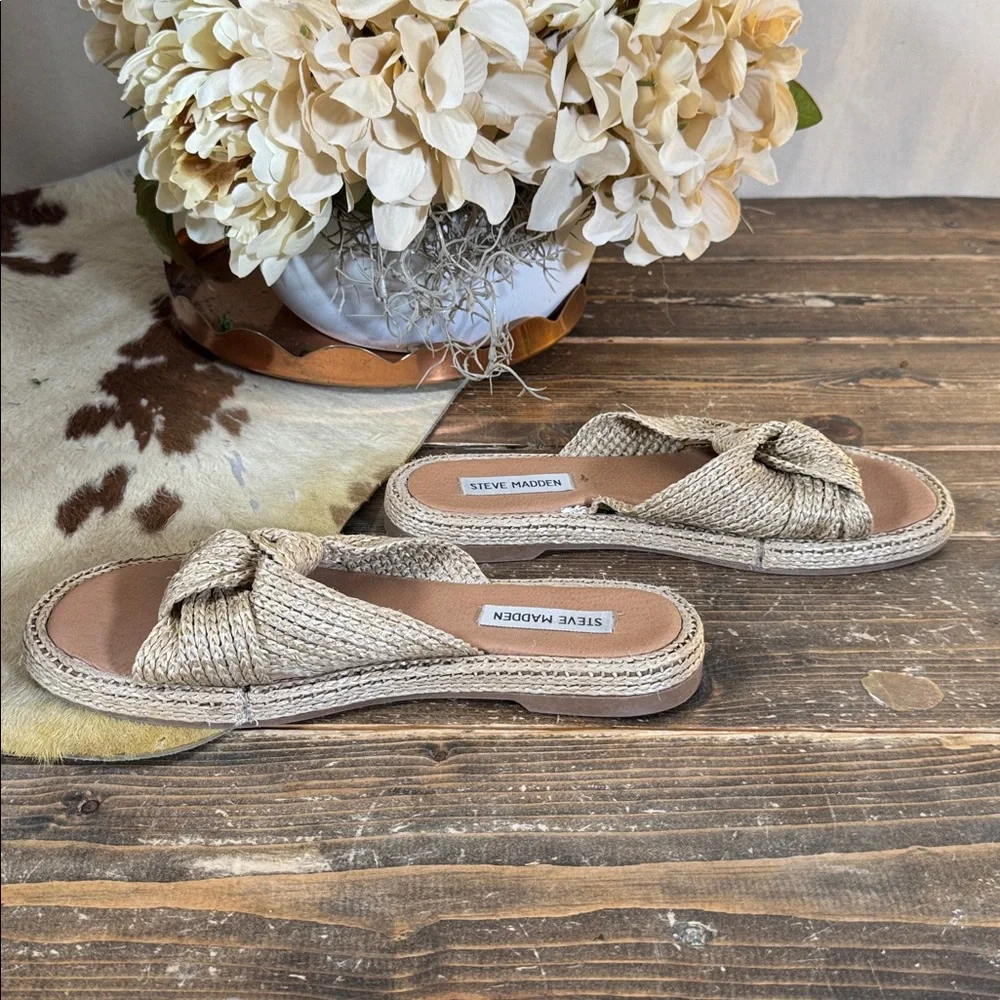 Steve Madden Beige Woven Slide Sandals - Picture 7 of 8